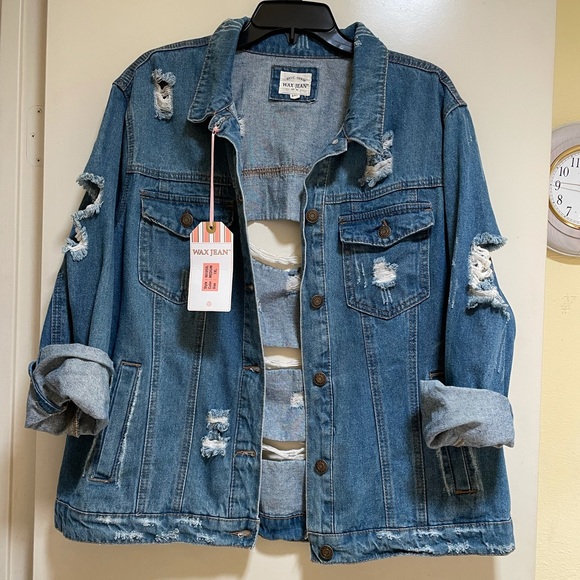 Wax Jean Jackets & Blazers - Wax Jean Distressed Blue Jean Jacket